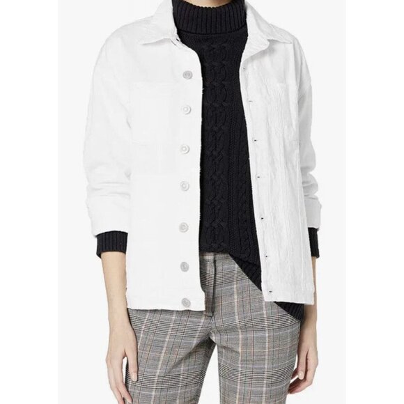 Hudson Denim Jacket size L Women Emmet Long Sleeve Boyfriend White Distressed - Picture 1 of 8